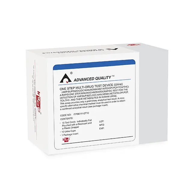Panel thử xét nghiệm định tính Methamphetamine, Opiates (OPI/MOP), Marijuana, Methylenedioxymethamphetamine, Ketamine [Advanced Quality™ One Step Multi-Drug Screening Test (MET/OPI/THC/MDMA/KAN)]