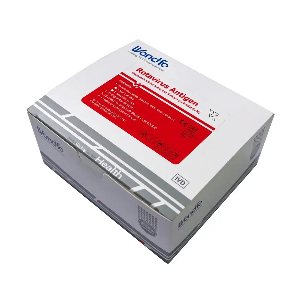 Định tính phát hiện kháng nguyên Rotavirus trong phân của trẻ sơ sinh hoặc trẻ nhỏ, hỗ trợ chẩn đoán lây nhiễm Rotavirus (Diagnostic Kit for Rotavirus Antigen (Colloidal Gold)