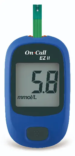 G020202: 01 máy đo đường huyết On Call® EZII, 01 x hộp 25 que thử On Call® Plus (đóng vỉ)