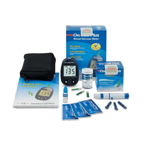 G020204: 01 máy đo đường huyết On Call® Plus, 01 x hộp 25 que thử On Call® Plus (đóng lọ)