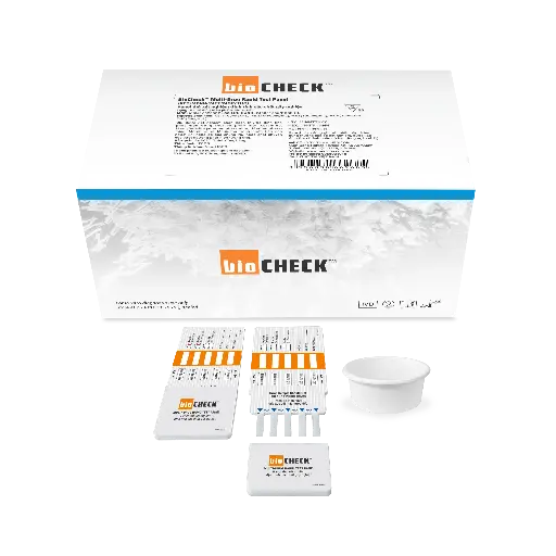 Panel thử xét nghiệm định tính Cocaine, Ketamine, Methylenedioxymethamphetamine, Methamphetamine, Morphine và Marijuana (Biocheck™ Multi-Drug Rapid Test Panel (COC/KET/MDMA/MET/MOP/THC))